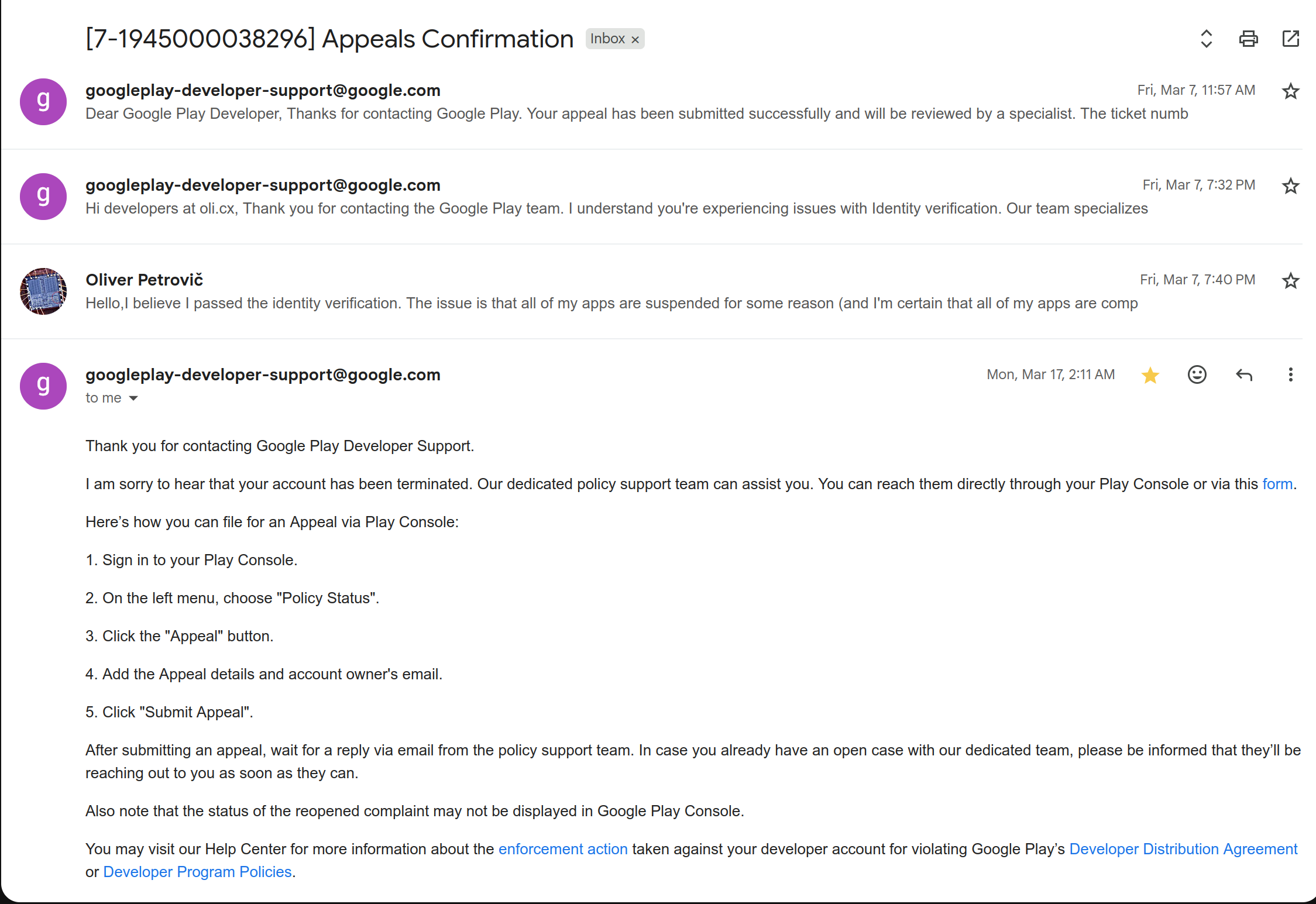First email notification of a restricted account due to identity verification.